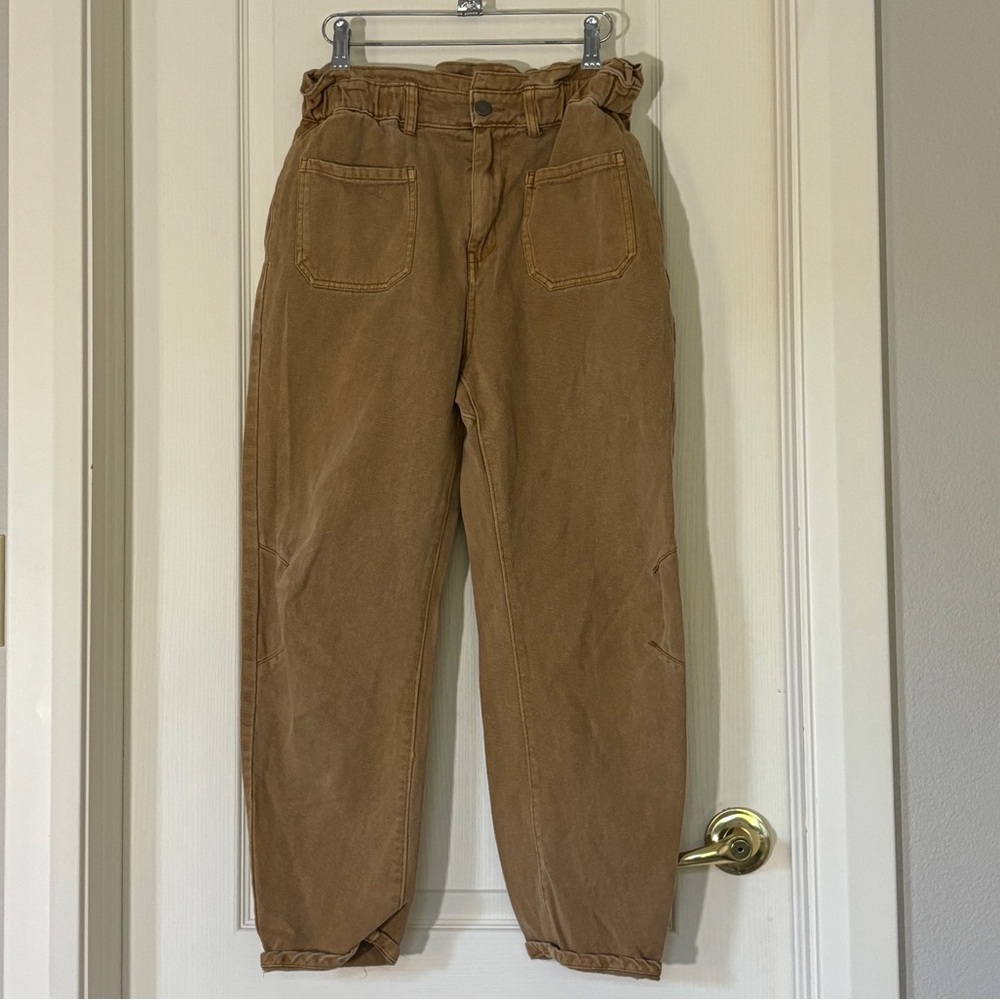 Böhme Paperbag Waist Cargo Pants Size M Tan Cotton Tapered Leg